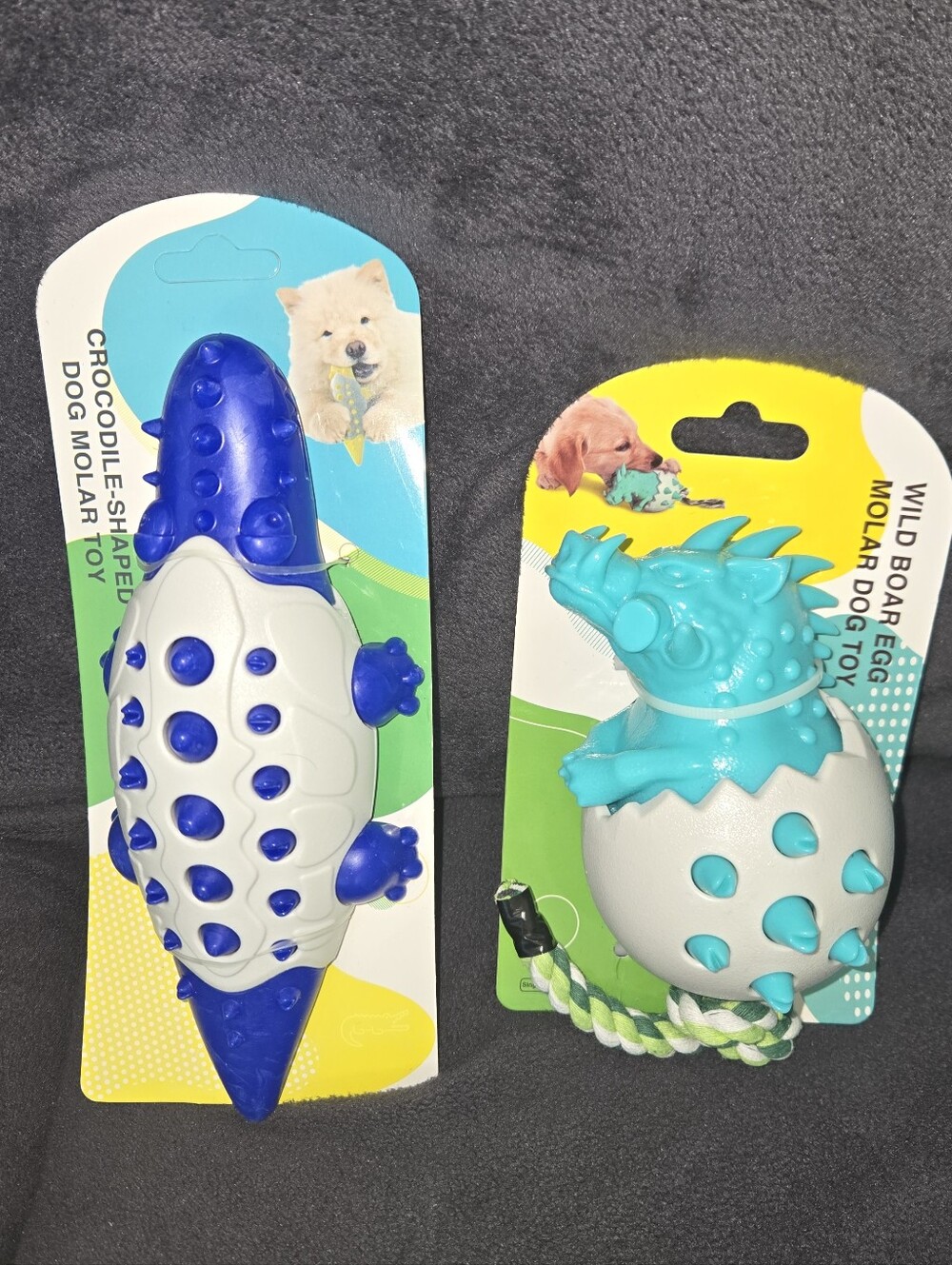Blue & White Crocodile and Teal & White Wild Boar Dog Molar Toys - 2 Pack Bundle